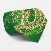 Gold Dragon Green Satin Lush Krawatte (Gerollt)