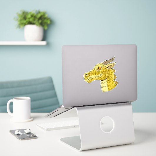 Gold Dragon Head in Profil Aufkleber (Laptop auf Schreibtisch)