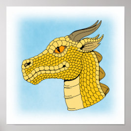 Gold Dragon Head in Profil Poster