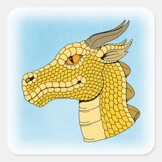 Gold Dragon Head in Profil Quadratischer Aufkleber (Vorderseite)