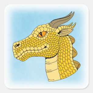 Gold Dragon Head in Profil Quadratischer Aufkleber