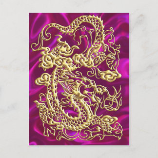 Gold Dragon Magenta Satin Lush Gold Card Postkarte