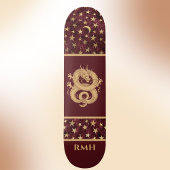 Gold Dragon on Burgundy with Stars Moon Monogram  Skateboard