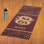 Gold Dragon on Burgundy with Stars Moon Monogram  Yogamatte