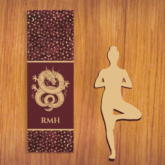 Gold Dragon on Burgundy with Stars Moon Monogram  Yogamatte