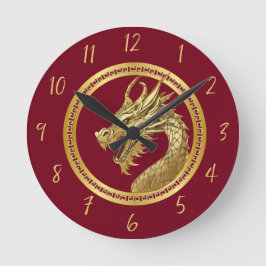Gold Dragon-Red- Runde Wanduhr