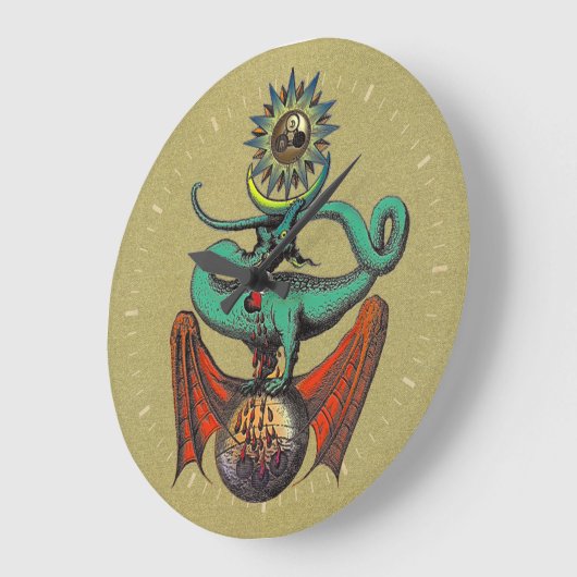 Gold Dragon Symbol Ripley Scroll Große Wanduhr (Winkel)