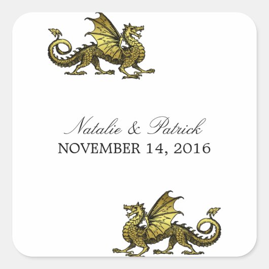 Gold Dragon Wedding Stickers (Vorderseite)