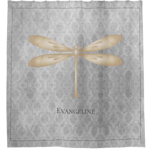 Gold Dragonfly Damask Duschvorhang (Vorderseite)