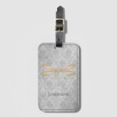 Gold Dragonfly Damask Gepäckanhänger (Vorderseite Vertikal)