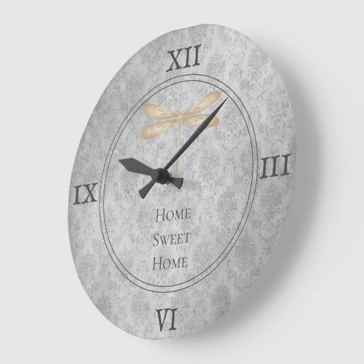 Gold Dragonfly Damask Große Wanduhr (Winkel)