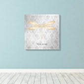 Gold Dragonfly Damask Leinwanddruck (Insitu (Holzboden))