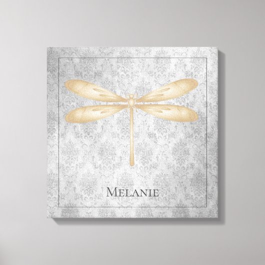 Gold Dragonfly Damask Leinwanddruck (Vorderseite)
