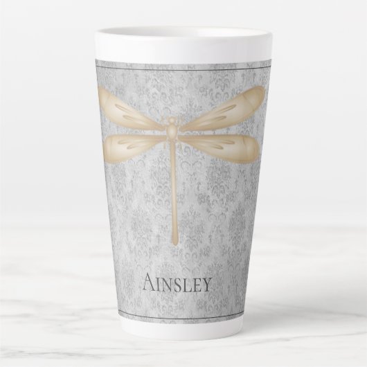 Gold Dragonfly Damask Milchtasse (Vorderseite)