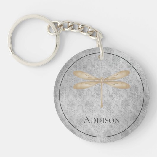 Gold Dragonfly Damask Schlüsselanhänger (Vorderseite)