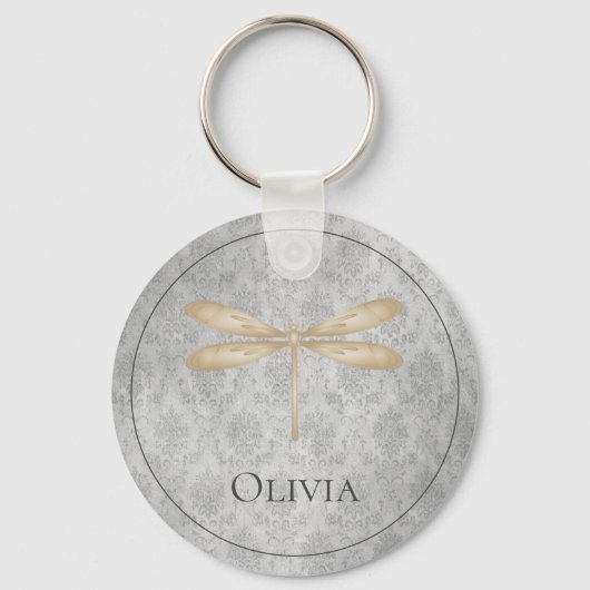 Gold Dragonfly Damask Schlüsselanhänger (Rückseite)