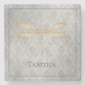 Gold Dragonfly Damask Steinuntersetzer (Vorderseite)