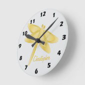 Gold Dragonfly Design Personalised Runde Wanduhr (Winkel)