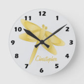 Gold Dragonfly Design Personalised Runde Wanduhr (Vorderseite)