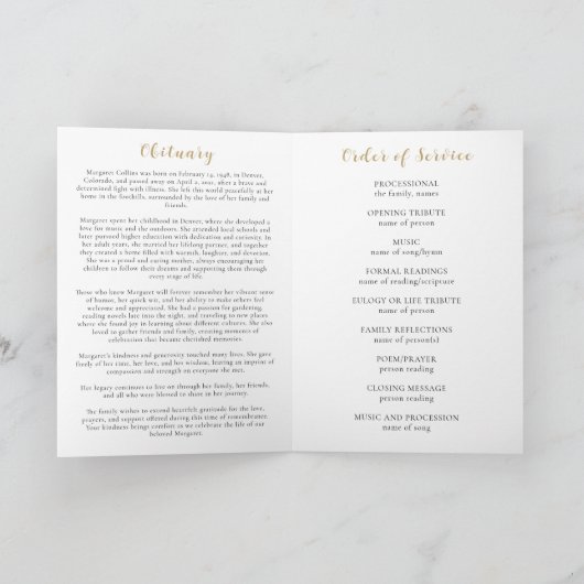 Gold Dragonfly-Feier zum lebenslangen Beerdigungsp Programm (Innenseite)