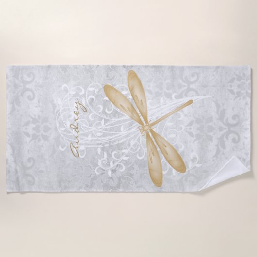 Gold Dragonfly Personalisiert Beach Handtuch (Vorderseite)