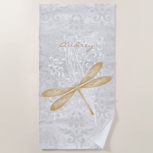 Gold Dragonfly Personalisiert Beach Handtuch (Vorderseite)