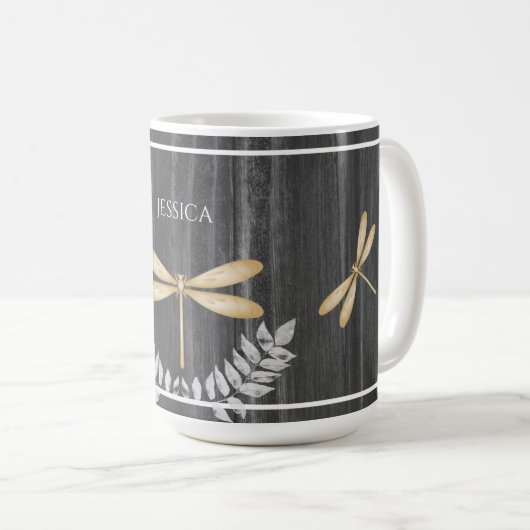 Gold Dragonfly Rustikale Personalisierte Kaffee Ta Kaffeetasse (VorderseiteRechts)