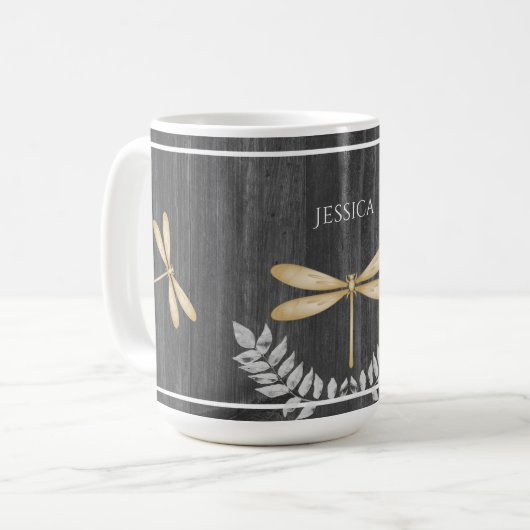 Gold Dragonfly Rustikale Personalisierte Kaffee Ta Kaffeetasse (Vorderseite Links)
