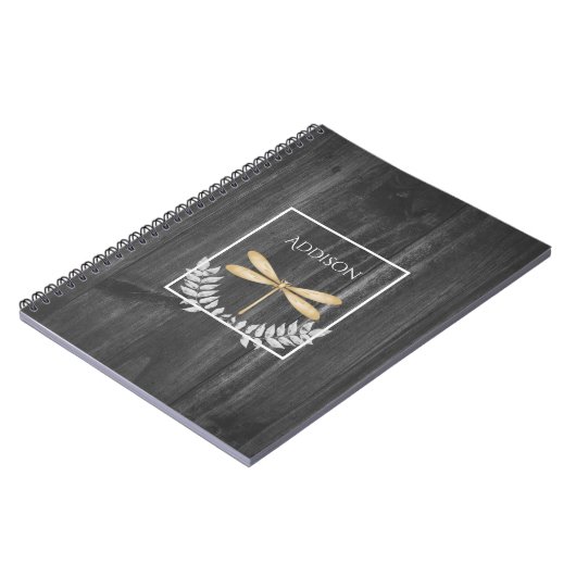 Gold Dragonfly Rustikales Personalisiertes Noteboo Notizblock (Linke Seite)