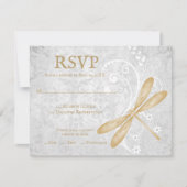 Gold Dragonfly Wedding RSVP Card Karte (Vorderseite)
