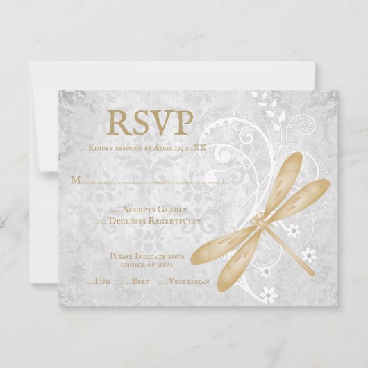 Gold Dragonfly Wedding RSVP Card Karte (Vorderseite)