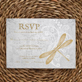 Gold Dragonfly Wedding RSVP Card Karte
