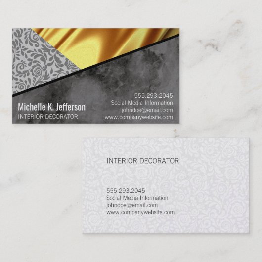 Gold Drapery Black Marble Eleganter Spitzenfarbblo Visitenkarte (Vorne/Hinten)