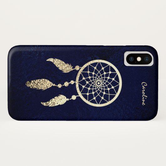 Gold Dreamcatcher für dunkelblaue Monogram Case-Mate iPhone Hülle (Rückseite (Horizontal))