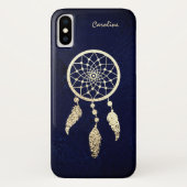 Gold Dreamcatcher für dunkelblaue Monogram Case-Mate iPhone Hülle (Rückseite)