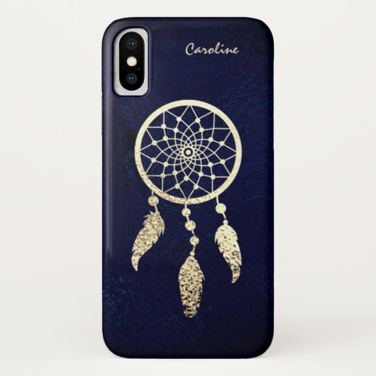 Gold Dreamcatcher für dunkelblaue Monogram Case-Mate iPhone Hülle (Rückseite)