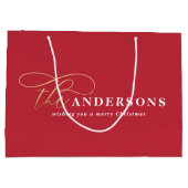 Gold Drehbuch Rot moderne minimale rustikale Weihn Große Geschenktüte (Rückseite)