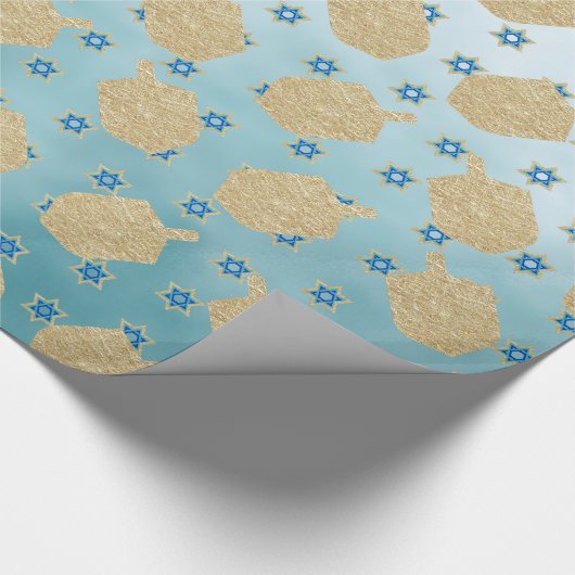 Gold Dreidel Star Aqua Turquoise Blue Hanukkah Geschenkpapier (Ecke)