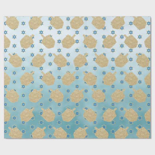 Gold Dreidel Star Aqua Turquoise Blue Hanukkah Geschenkpapier (Flach)