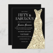 Gold Dress 50 & Fabulous 50. Geburtstag Einladung (Vorne/Hinten)
