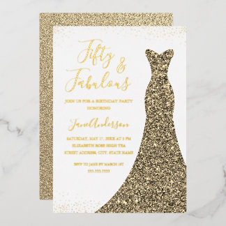 Gold Dress 50 & Fabulous Birthday Foil Folieneinladung
