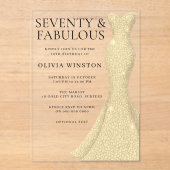 Gold Dress 70 & Fabulous 70. Geburtstag Acryleinladungen (Vorderseite)