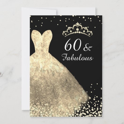 Gold Dress & Black 60 & Fabulous 60. Geburtstag Einladung (Vorderseite)