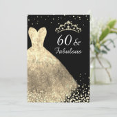 Gold Dress & Black 60 & Fabulous 60. Geburtstag Einladung (Stehend Vorderseite)