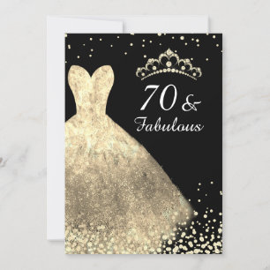 Gold Dress & Black 70 & Fabulous 70. Geburtstag Einladung