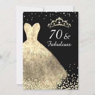 Gold Dress & Black 70 & Fabulous 70. Geburtstag Einladung