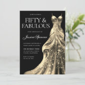 Gold Dress Black Fabulous 50. Geburtstag Einladung (Stehend Vorderseite)