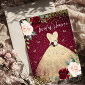 Gold Dress Burgundy Red Floral Brautparty Einladung