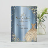 Gold Dress Diamonds Blue UAWG Einladung (Stehend Vorderseite)