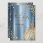 Gold Dress Diamonds Blue UAWG Einladung (Vorne/Hinten)